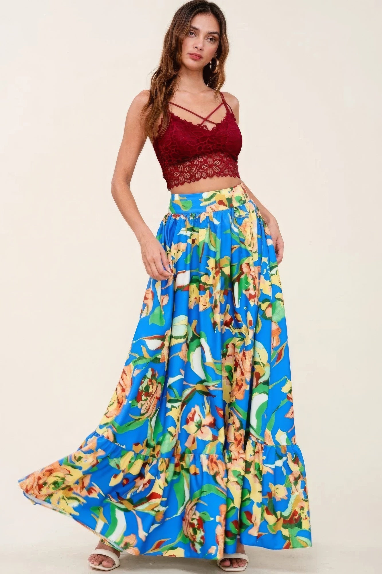 Printed Maxi Skirt With Pockets-58424.S--Love It Clothing