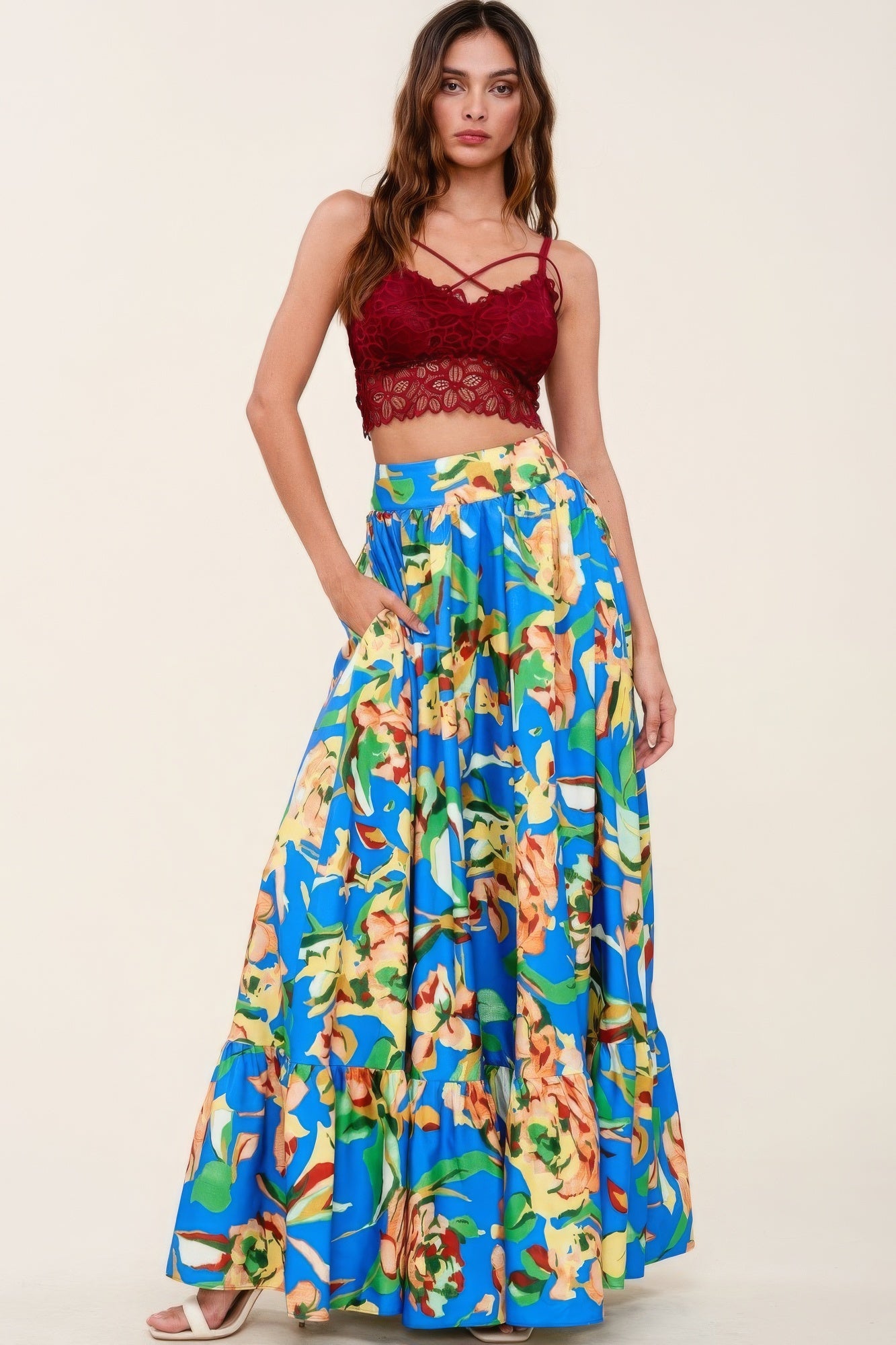 Printed Maxi Skirt With Pockets-58424.S--Love It Clothing