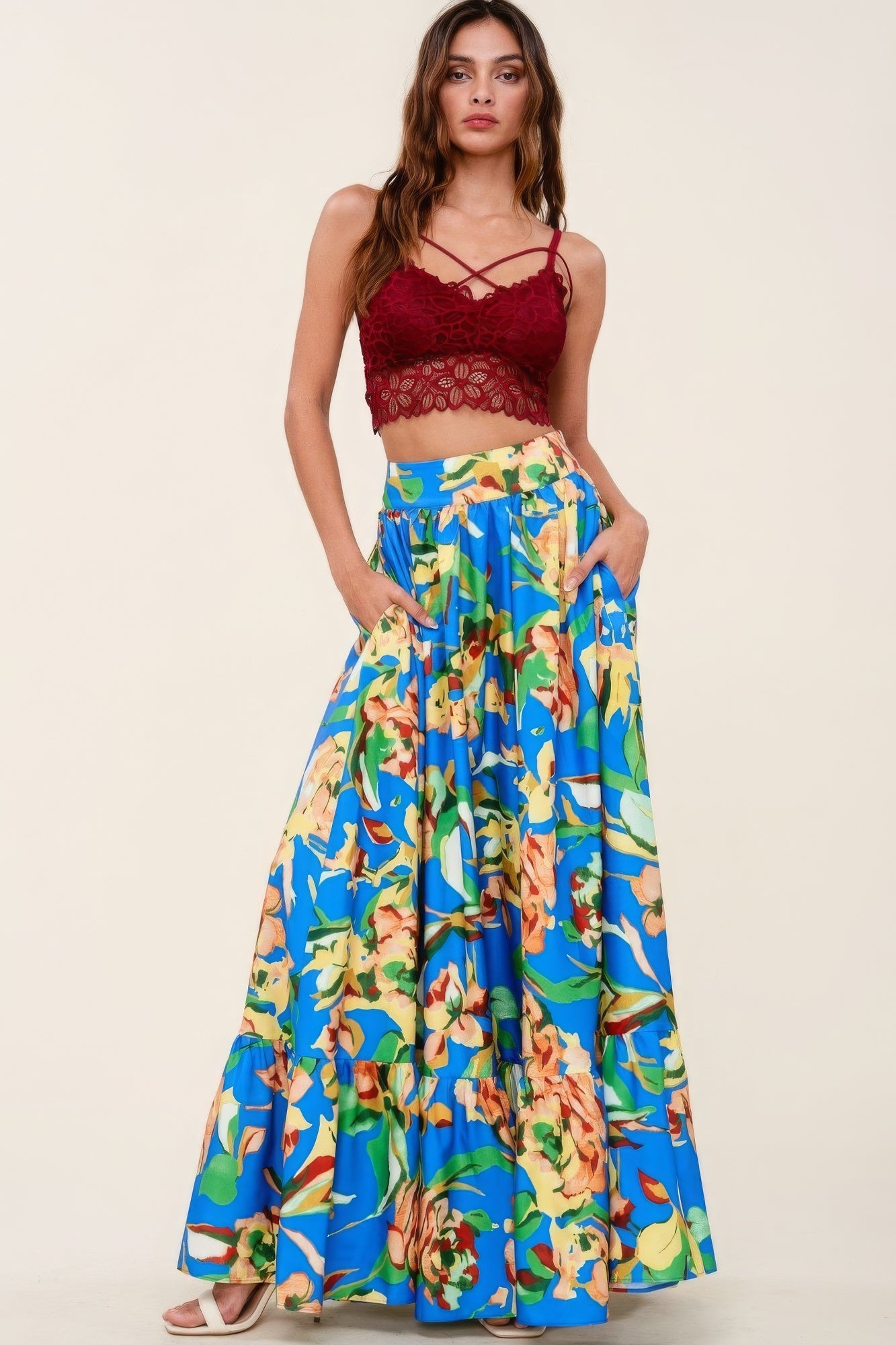 Printed Maxi Skirt With Pockets-58424.S--Love It Clothing