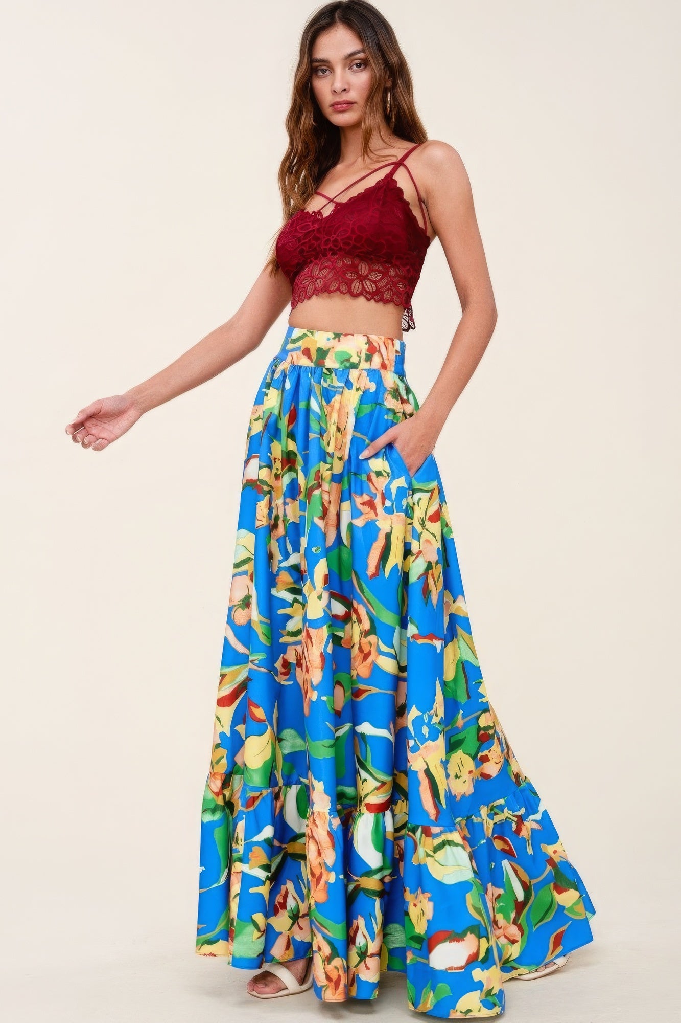 Printed Maxi Skirt With Pockets-58424.S--Love It Clothing