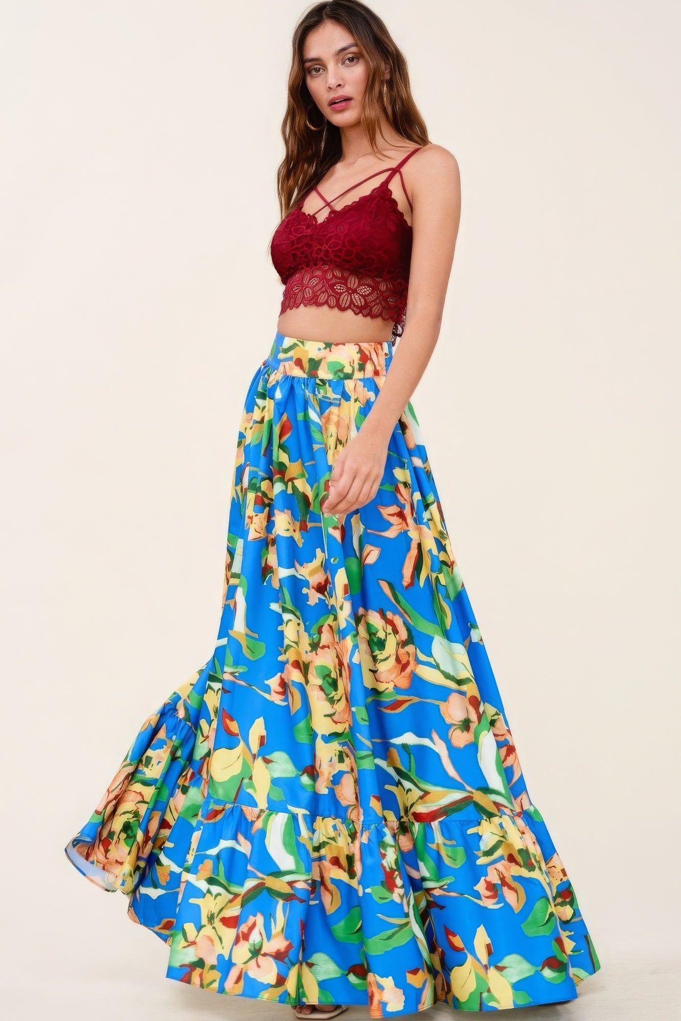 Printed Maxi Skirt With Pockets-58424.S--Love It Clothing