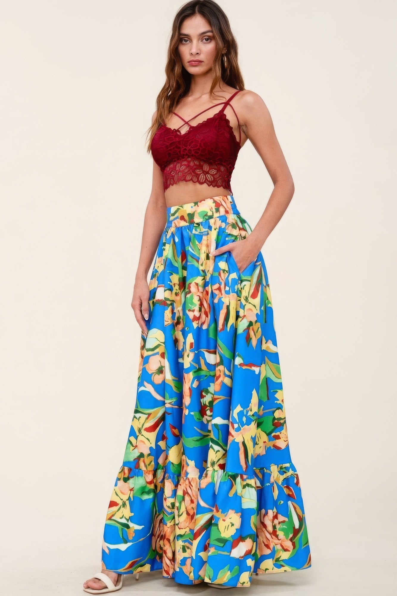 Printed Maxi Skirt With Pockets-58424.S--Love It Clothing