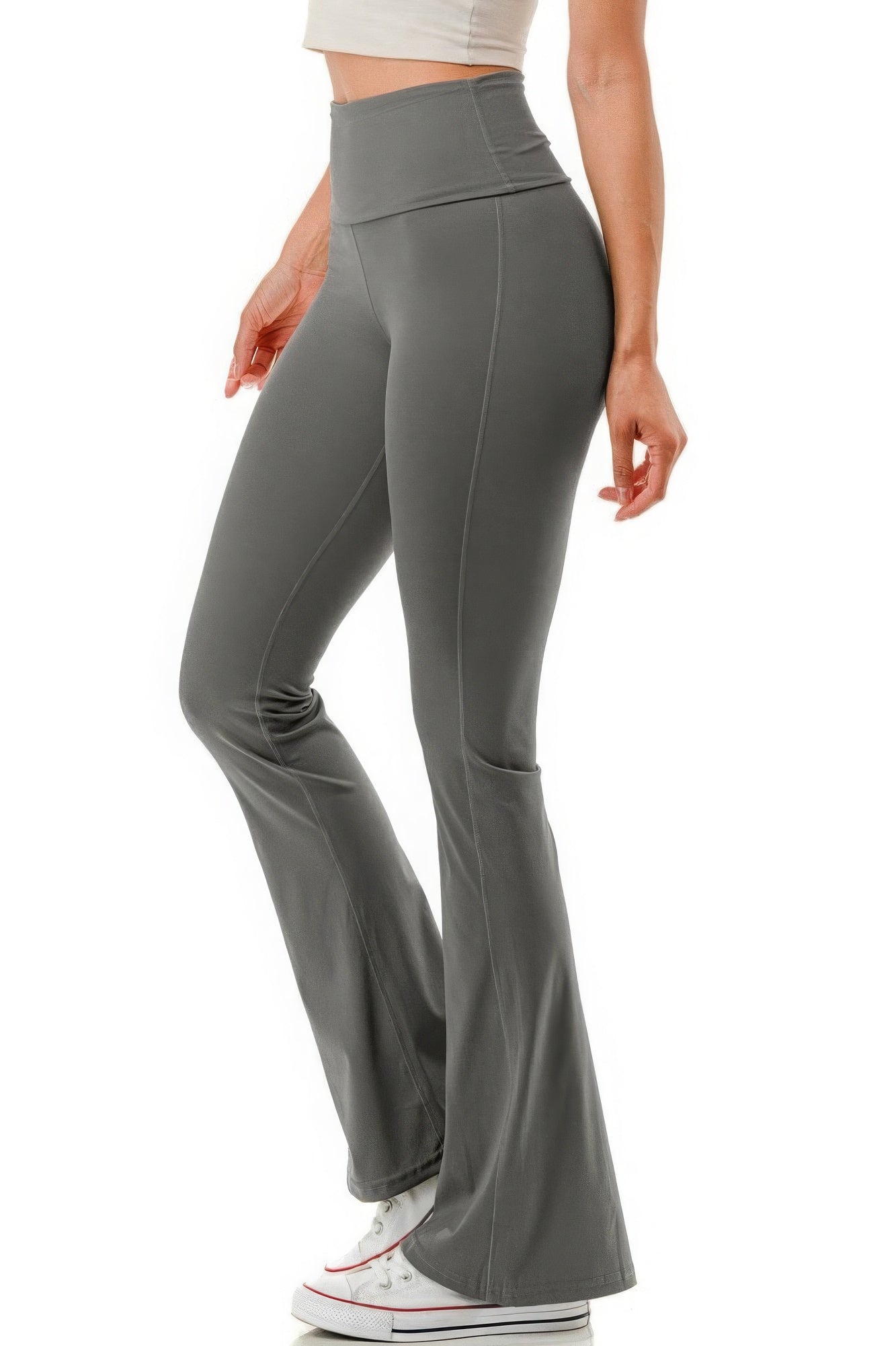 Folded High Waist Smooth Flare Yoga Pants-58426.S--Love It Clothing