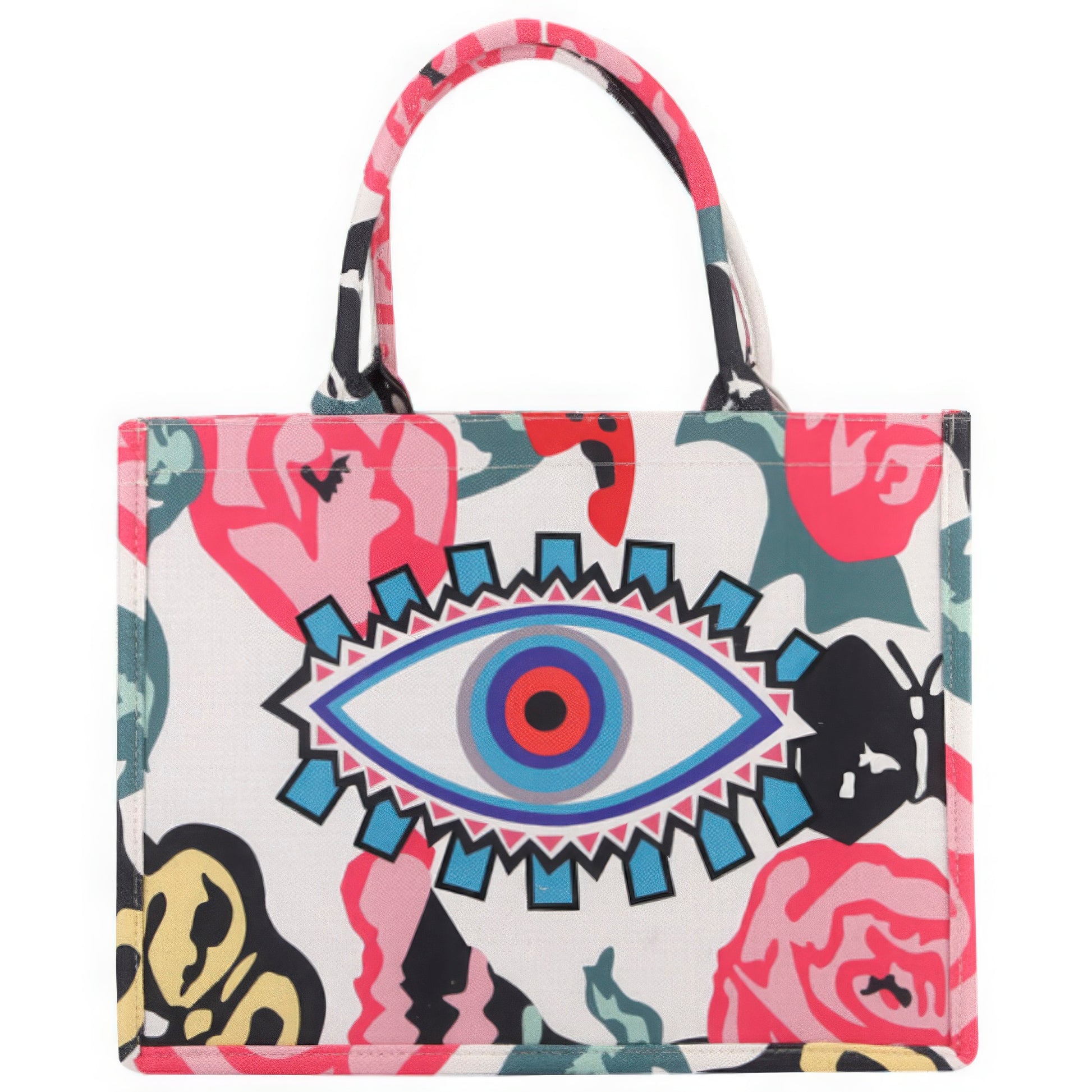 Flower Evil Eye Print Tote Bag-58436.Multi--Love It Clothing