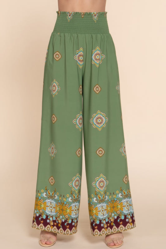 Wide Leg Border Print Woven Pants-58445.S-Select Size: S-Love It Clothing