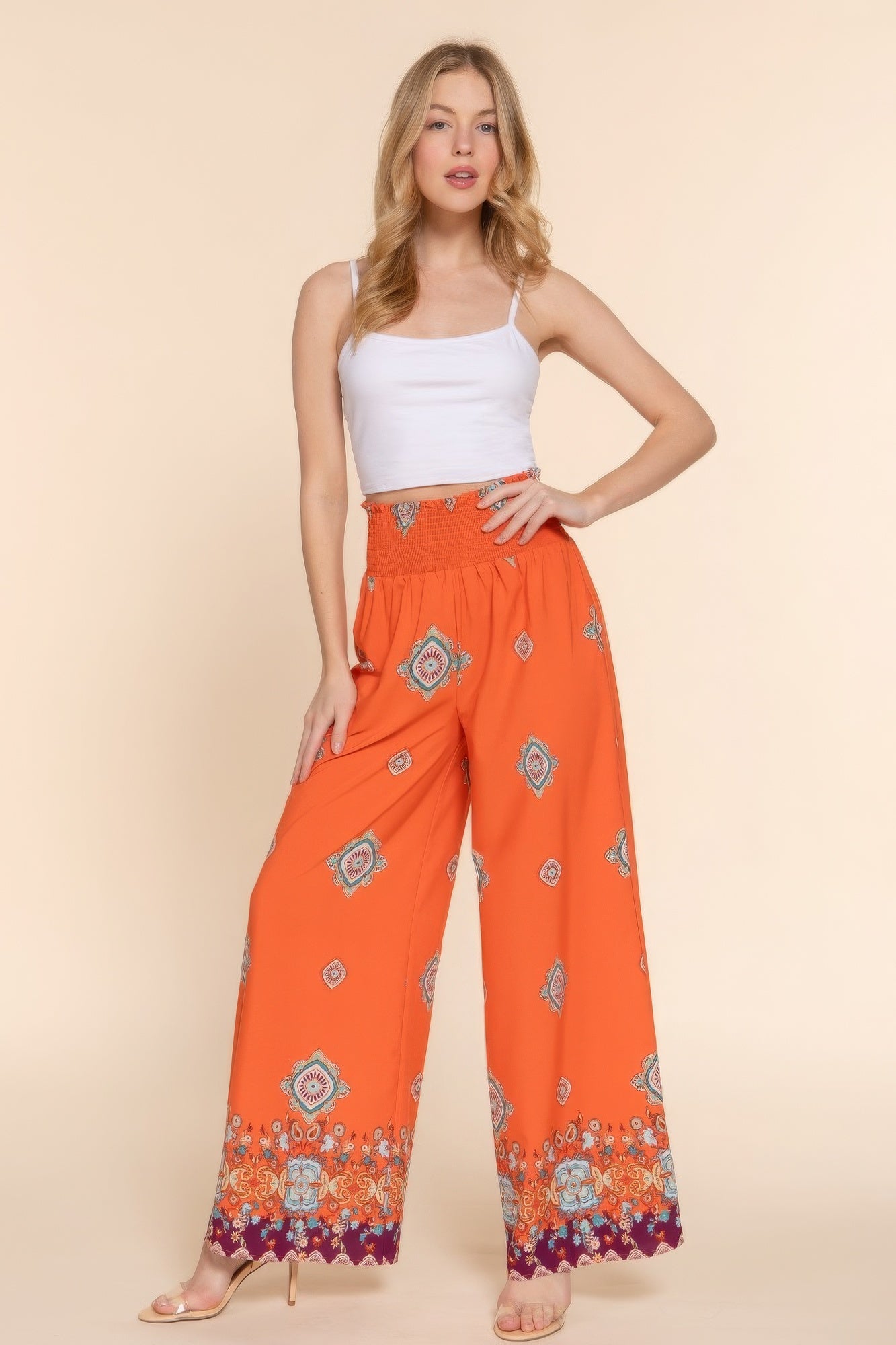 Wide Leg Border Print Woven Pants-58445.S-Select Size: S, M, L, XL-Love It Clothing