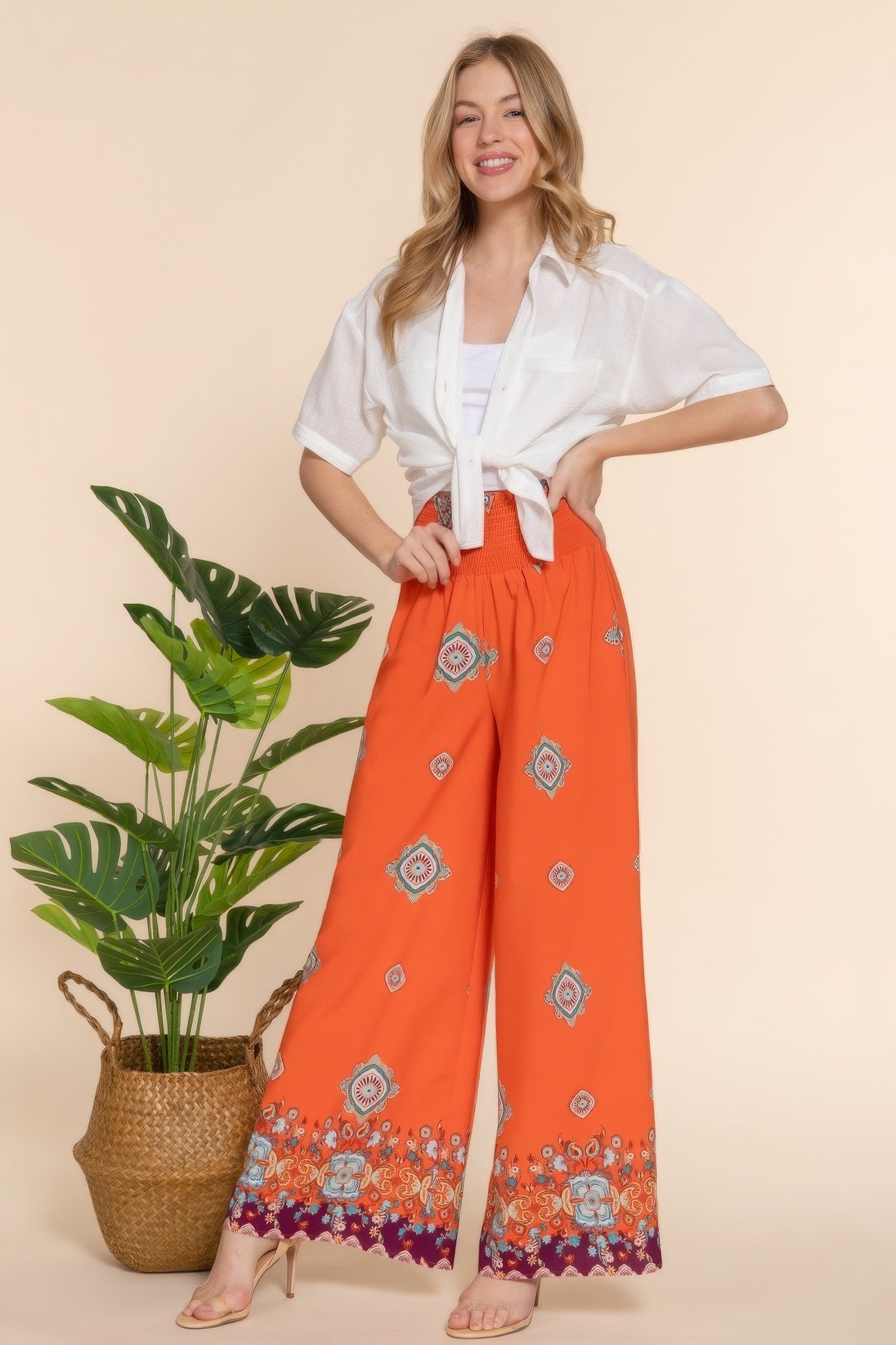 Wide Leg Border Print Woven Pants-58445.S-Select Size: S, M, L, XL-Love It Clothing