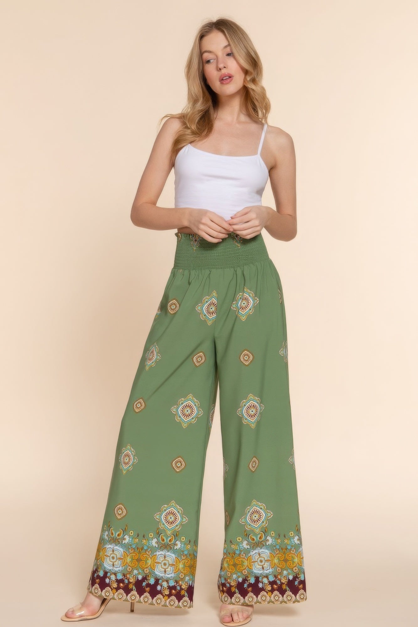 Wide Leg Border Print Woven Pants-58445.S-Select Size: S, M, L, XL-Love It Clothing