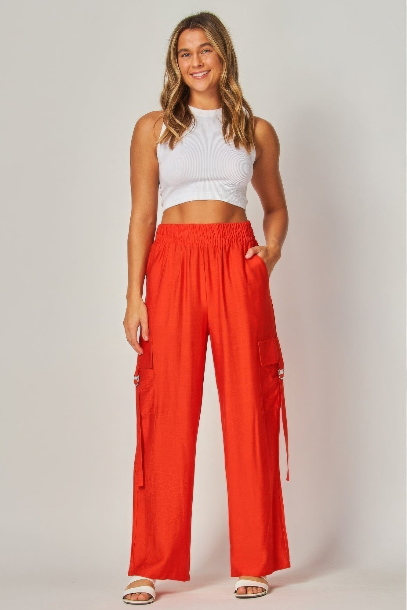 Linen Wide Leg Cargo Pants-58446a.S-Select Size: S-Love It Clothing