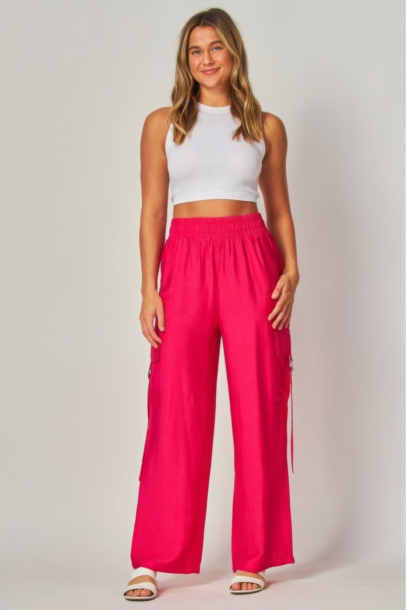 Linen Wide Leg Cargo Pants-58446a.S-Select Size: S, M, L-Love It Clothing