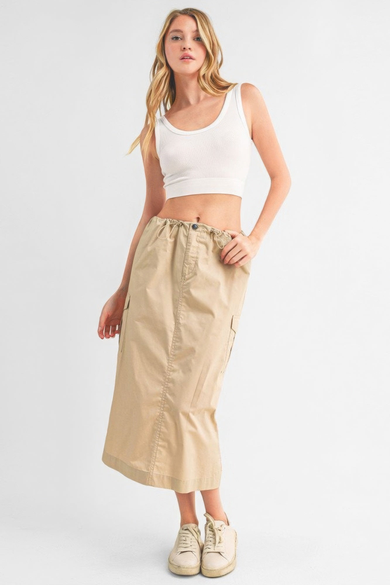 Cargo Skirt With Drawstring Midi Skirt-58447b.S-Select Size: S, M, L-Love It Clothing