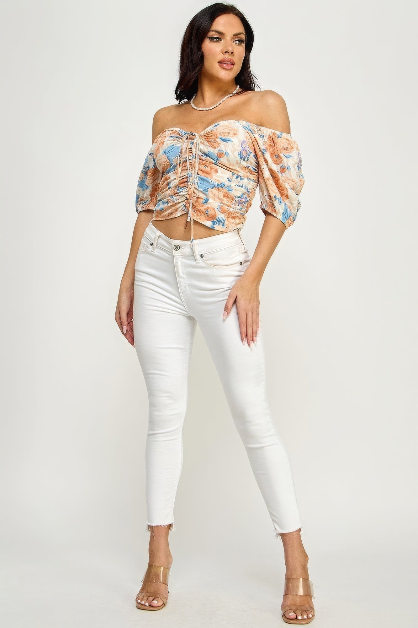 Floral Print Lace Up Ruched Crop Top-58456.S-Select Size: S, M, L-Love It Clothing