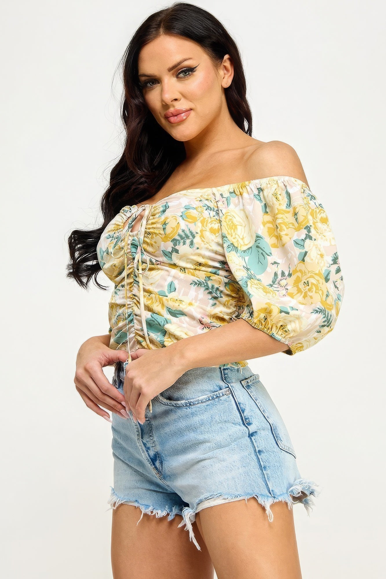 Floral Print Lace Up Ruched Crop Top-58456.S-Select Size: S, M, L-Love It Clothing