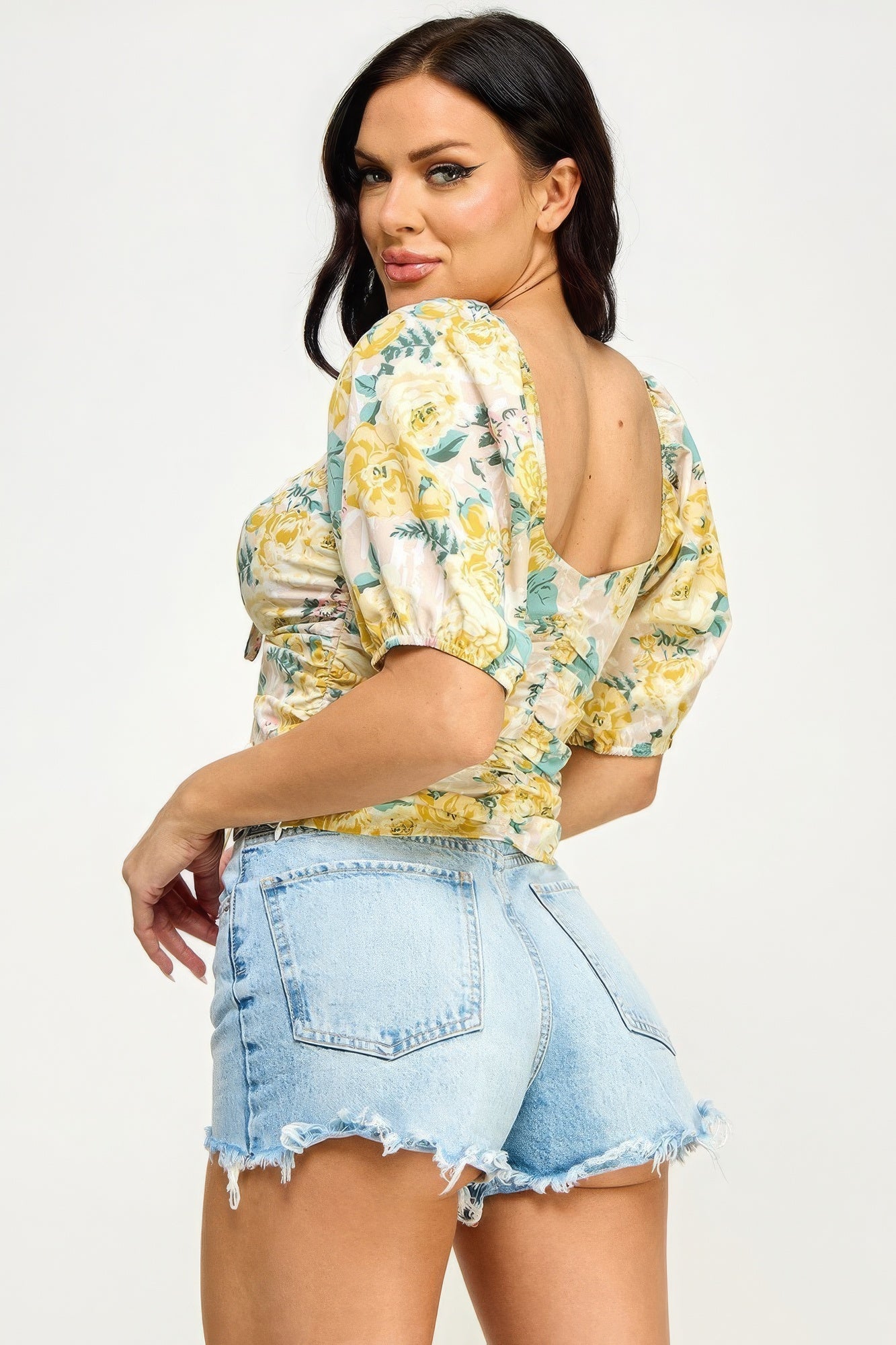 Floral Print Lace Up Ruched Crop Top-58456.S-Select Size: S, M, L-Love It Clothing