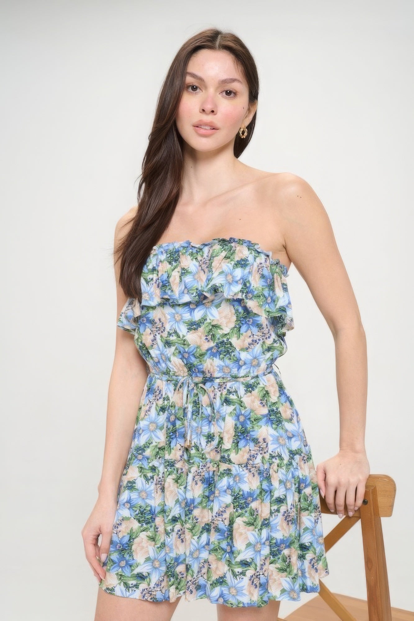 Berry Flower Ruffle Tube Top Mini Dress-58459.S--Love It Clothing