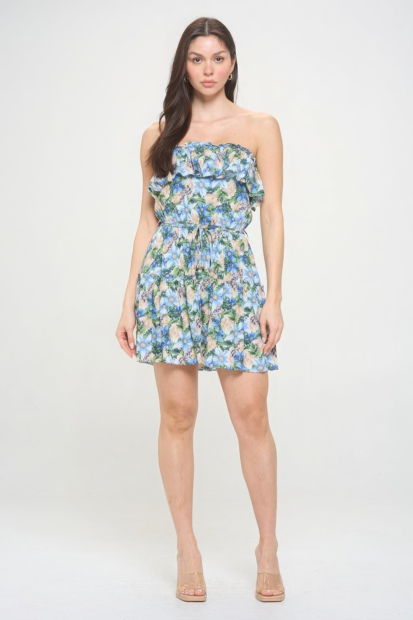 Berry Flower Ruffle Tube Top Mini Dress-58459.S--Love It Clothing