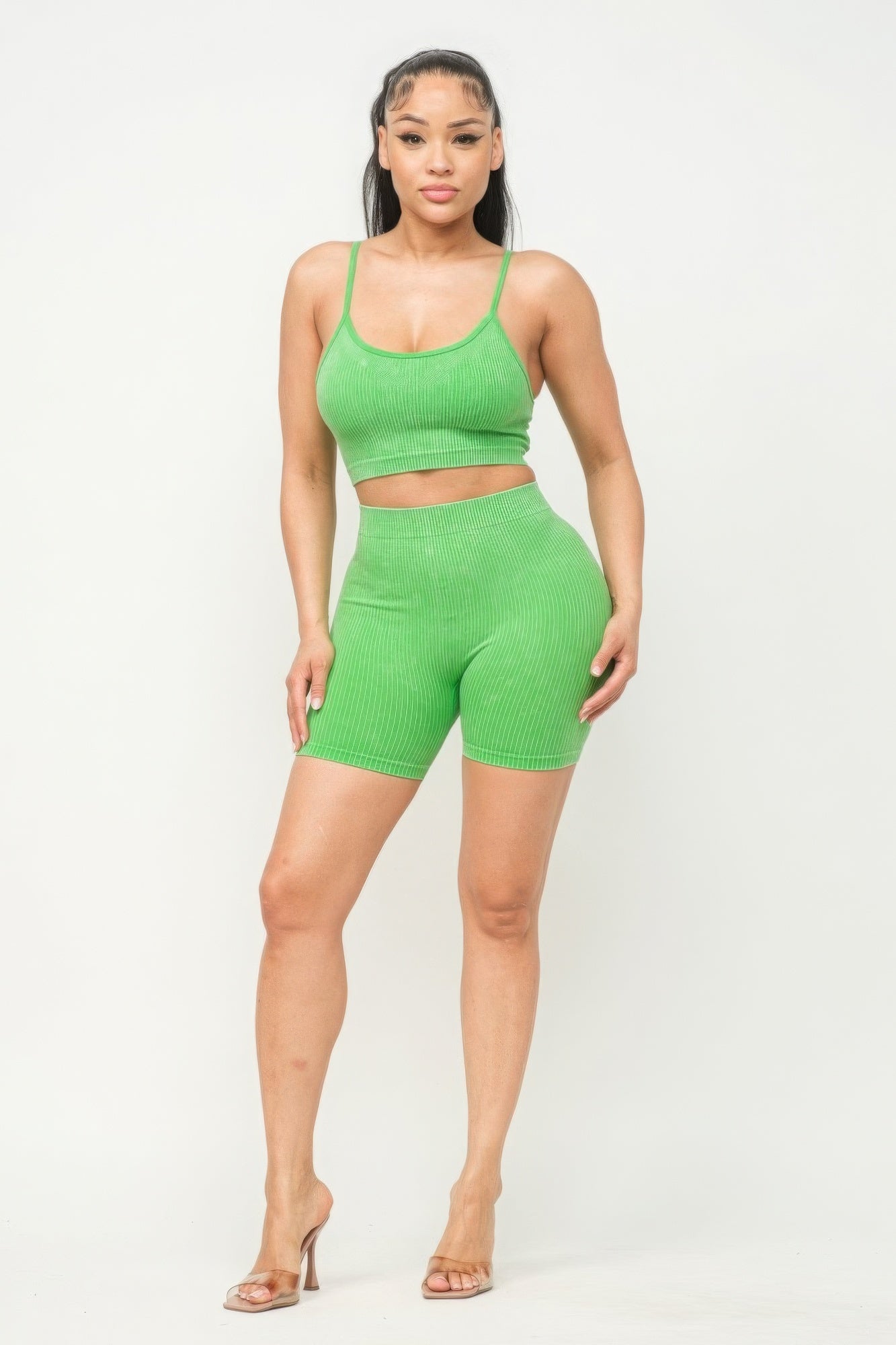 Washed Seamless Basic Tank Top And Shorts Set-58460b.S.M-Select Size: S/M, M/L-Love It Clothing