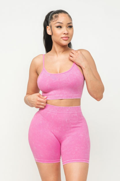 Washed Seamless Basic Tank Top And Shorts Set-58460b.S.M-Select Size: S/M-Love It Clothing