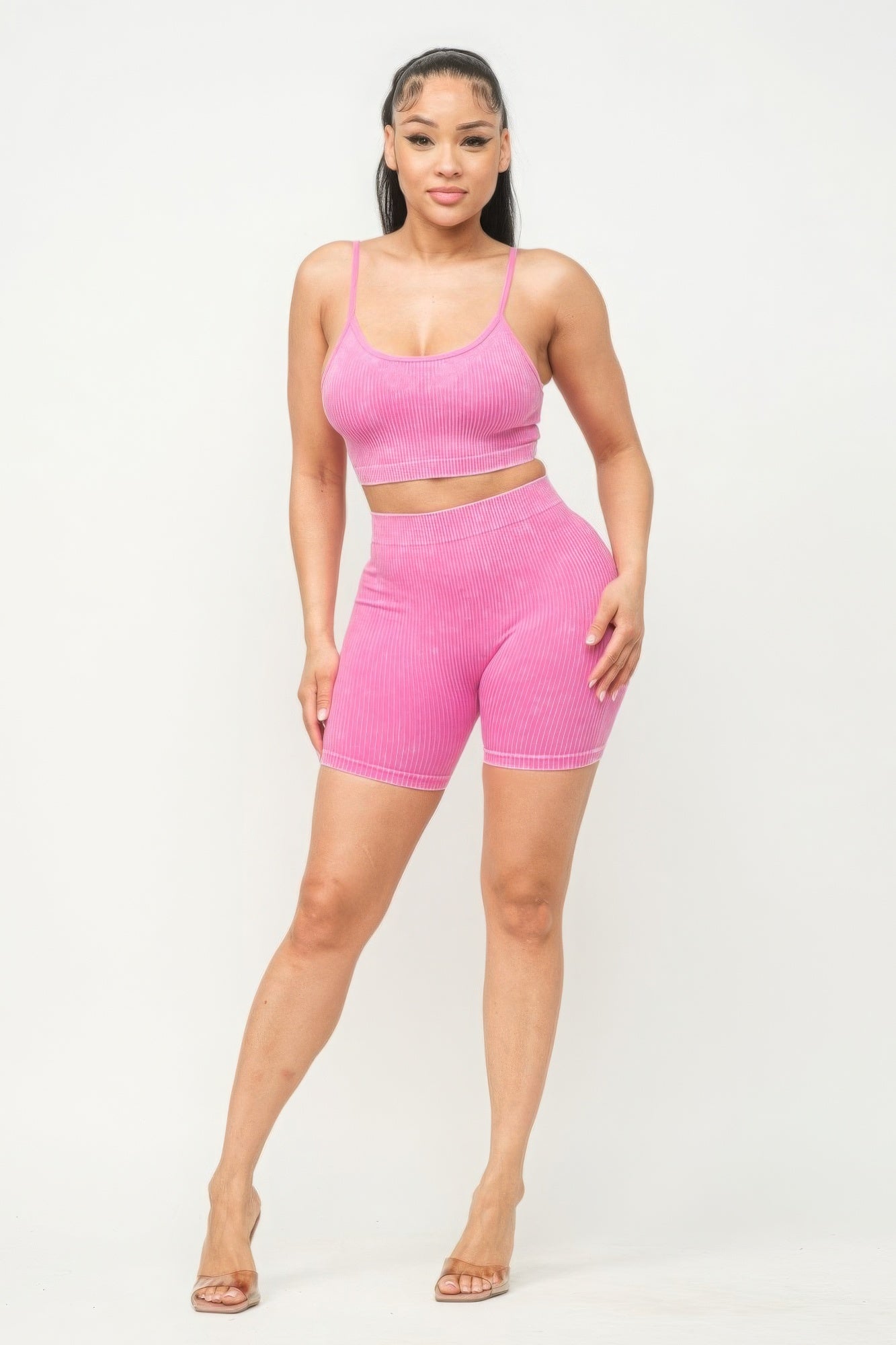 Washed Seamless Basic Tank Top And Shorts Set-58460b.S.M-Select Size: S/M, M/L-Love It Clothing