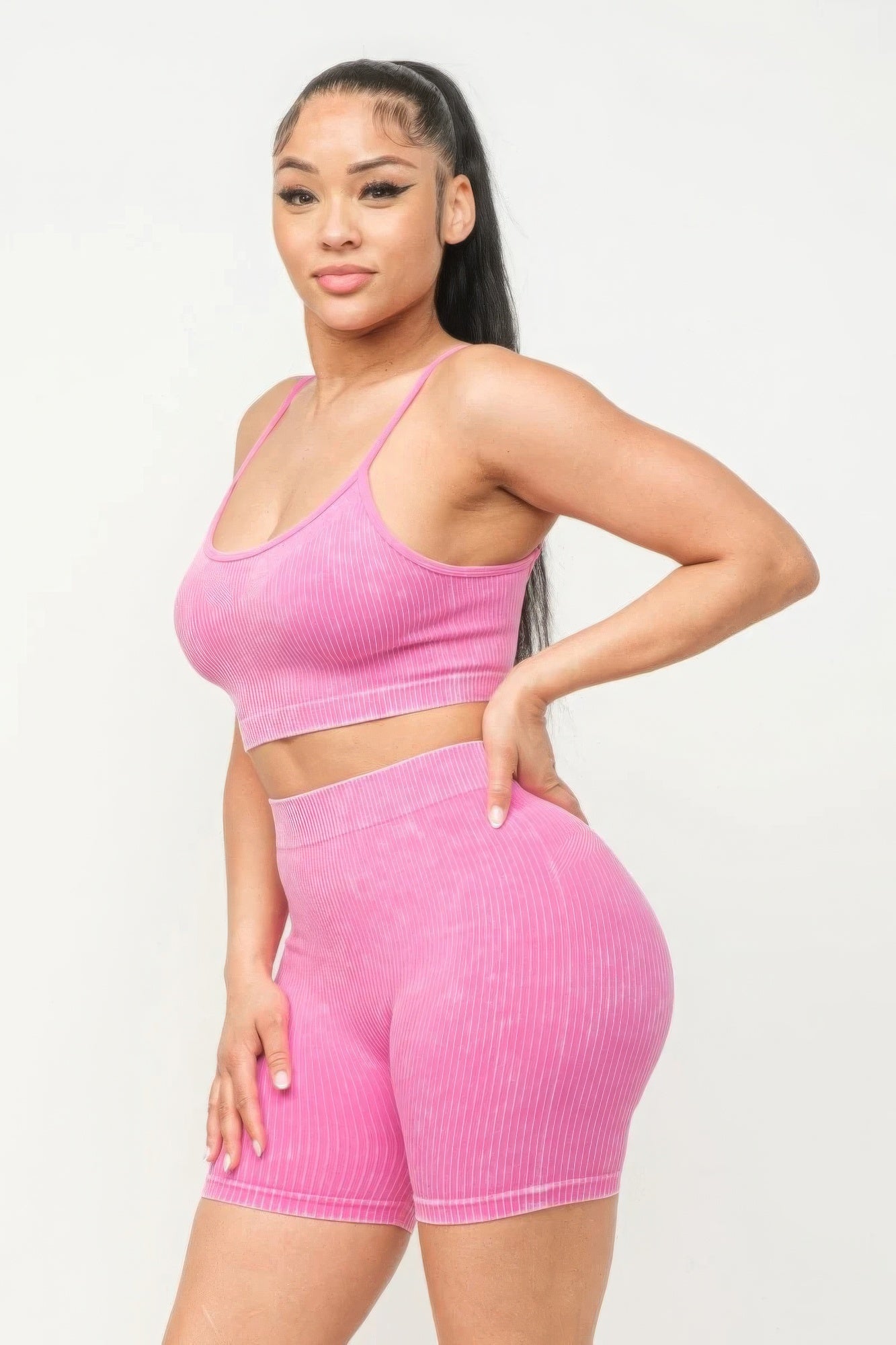 Washed Seamless Basic Tank Top And Shorts Set-58460b.S.M-Select Size: S/M, M/L-Love It Clothing