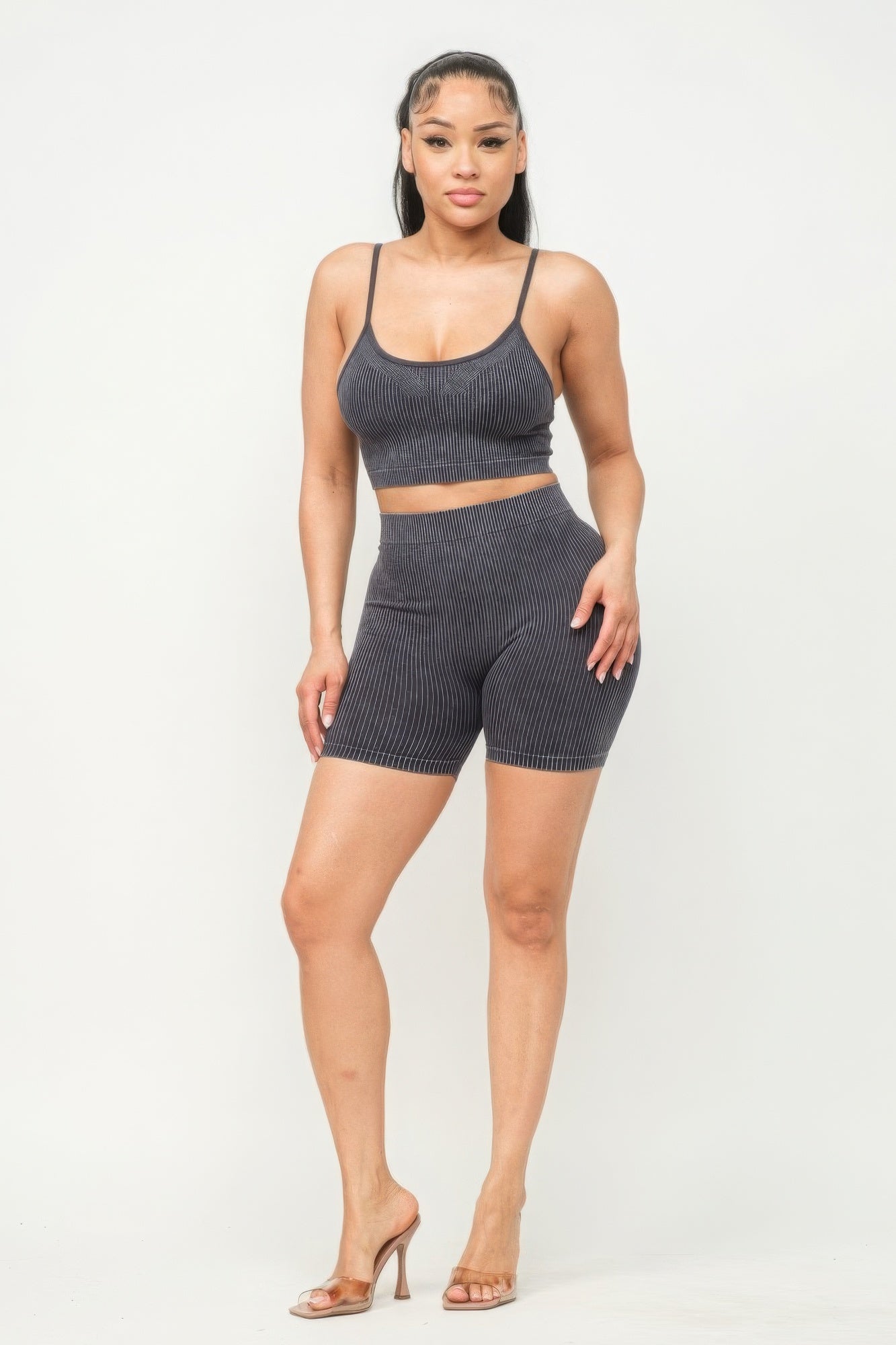 Washed Seamless Basic Tank Top And Shorts Set-58460b.S.M-Select Size: S/M, M/L-Love It Clothing