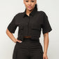 Front Button Down Side Pockets Top And Shorts Set-58462.S-Select Size: S-Love It Clothing