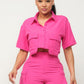 Front Button Down Side Pockets Top And Shorts Set-58462b.S-Select Size: S, M, L-Love It Clothing