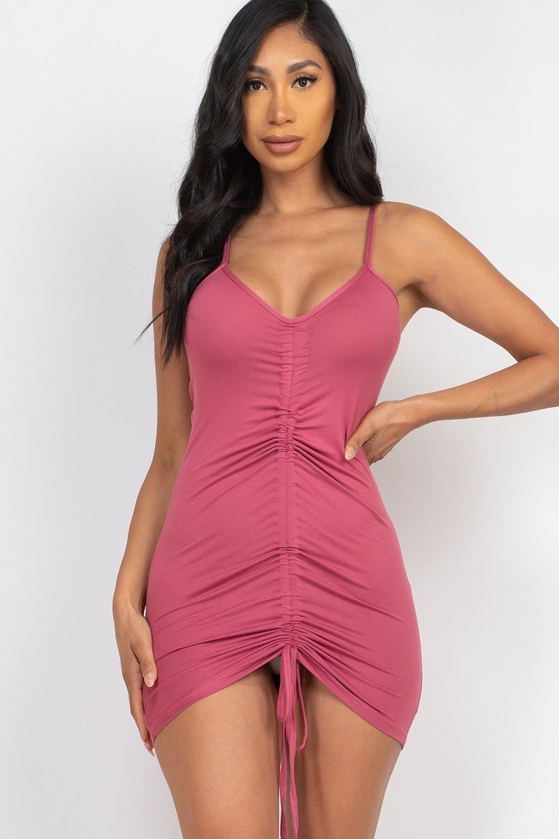 Adjustable Ruched Front Detail Mini Dress - Love It Clothing