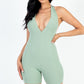 Casual Solid Halter V Neck Ribbed Bodycon Romper - Love It Clothing
