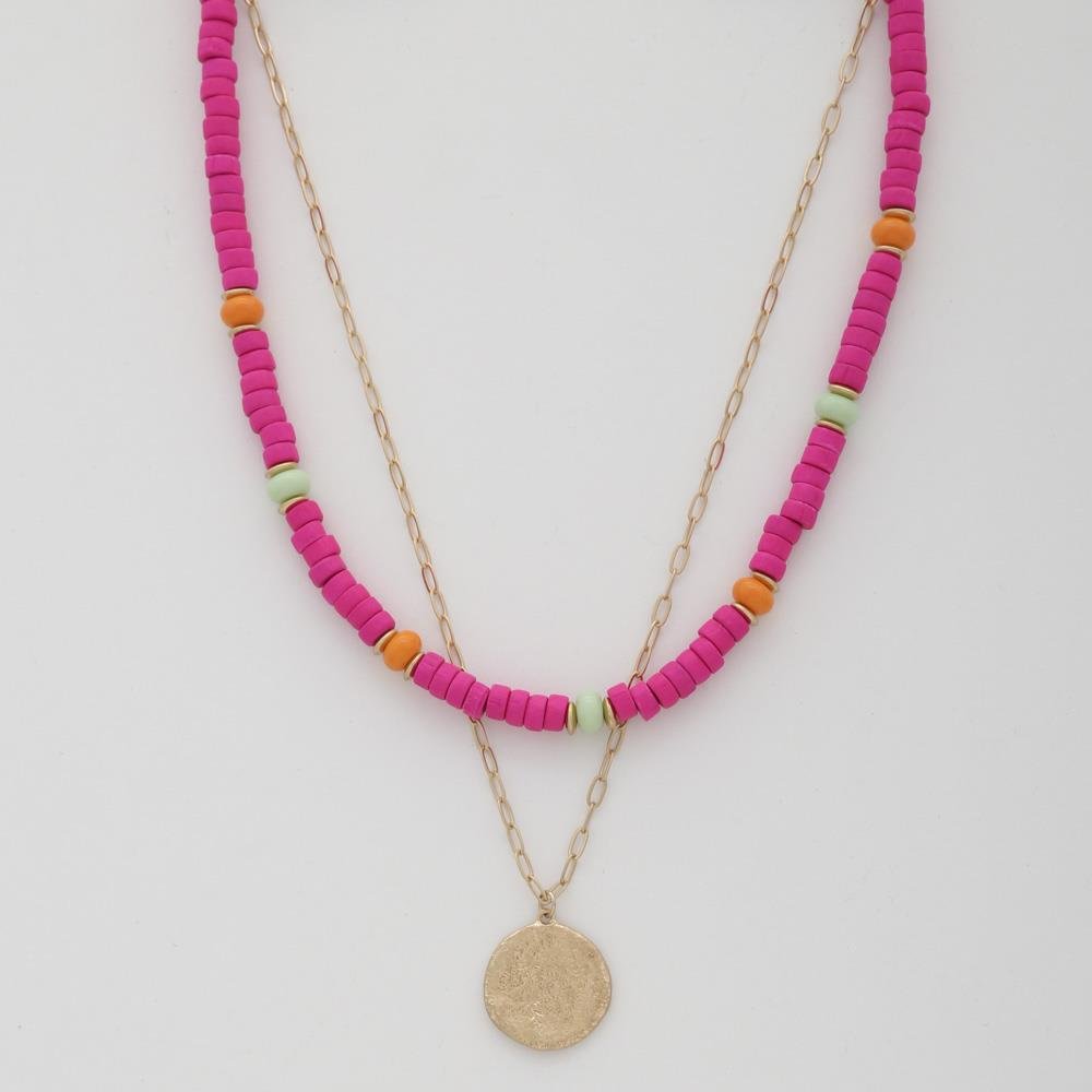 Coin Wood Bead Layered Necklace - Love It Clothing