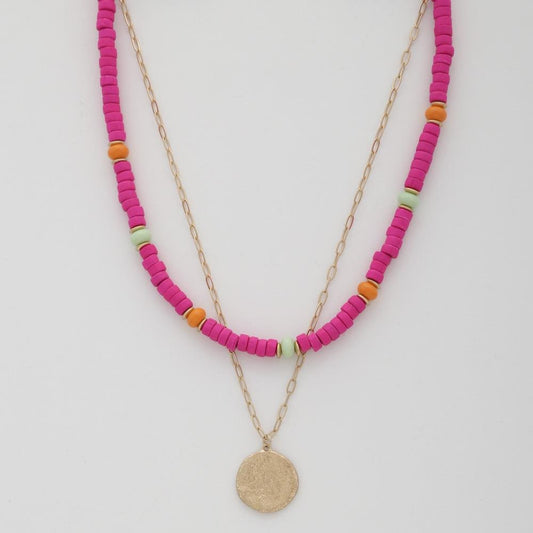 Coin Wood Bead Layered Necklace-57644.IV--Love It Clothing