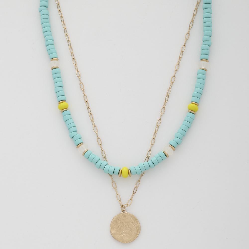 Coin Wood Bead Layered Necklace - Love It Clothing