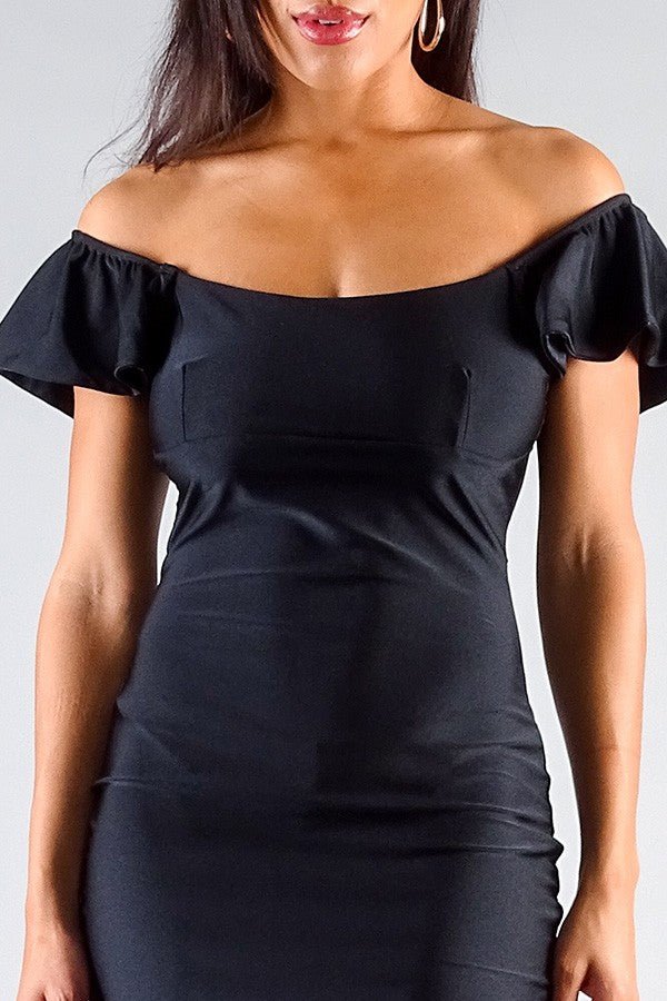Convertible Off Shoulder Ruffle Sleeve Bodycon Mini Dress - Love It Clothing