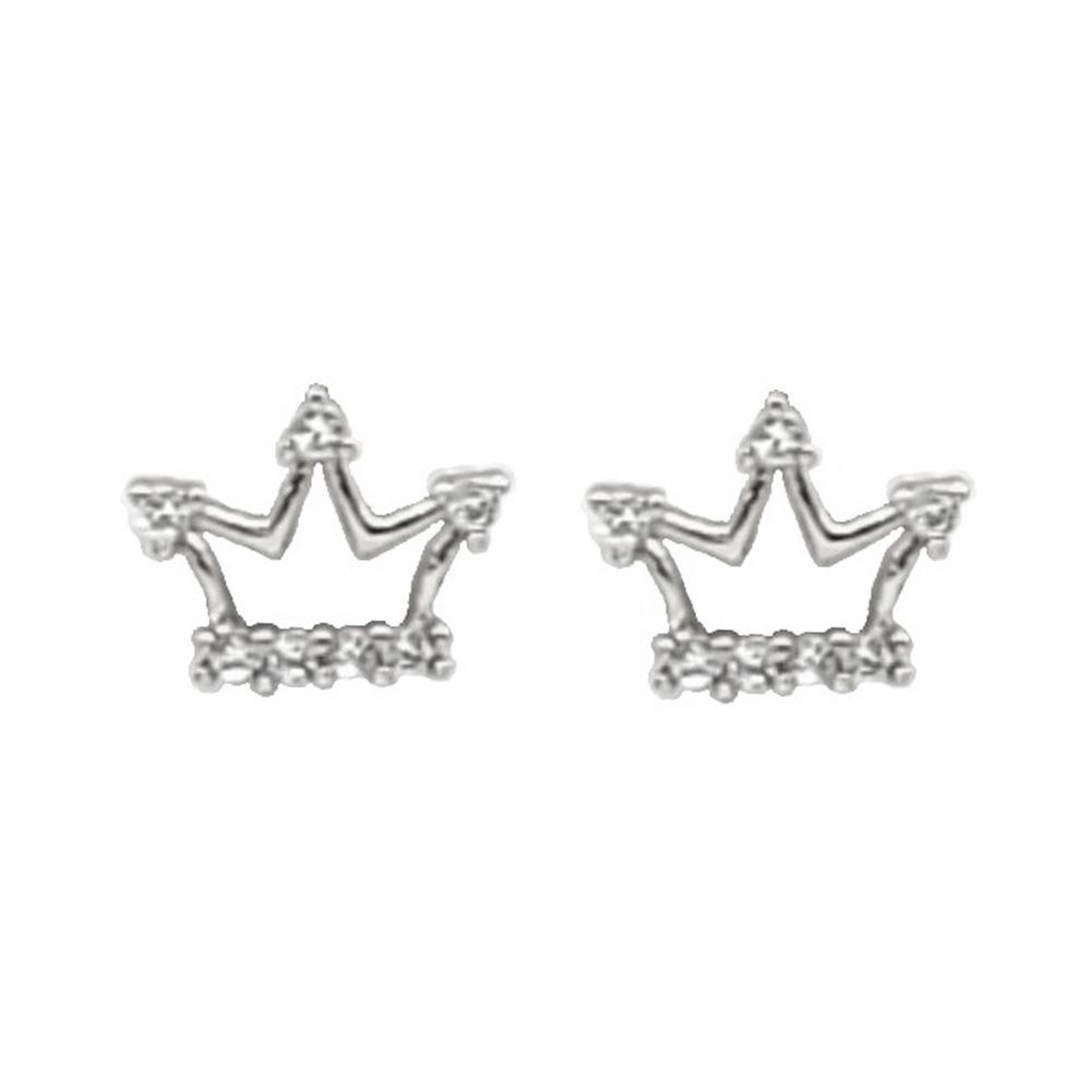 Crown Crystal Stud Earring-57727.GL--Love It Clothing