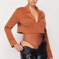 Deep-v Cropped Power Shoulder Blazer Bodysuit-52766a.S--Love It Clothing