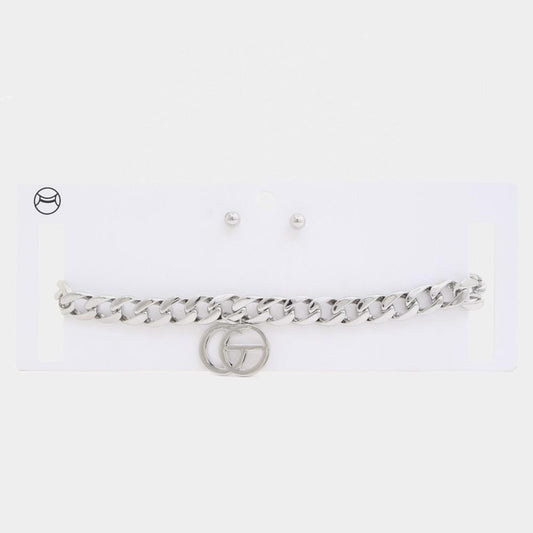 Double Circle Charm Curb Link Choker Necklace-57566.GD--Love It Clothing