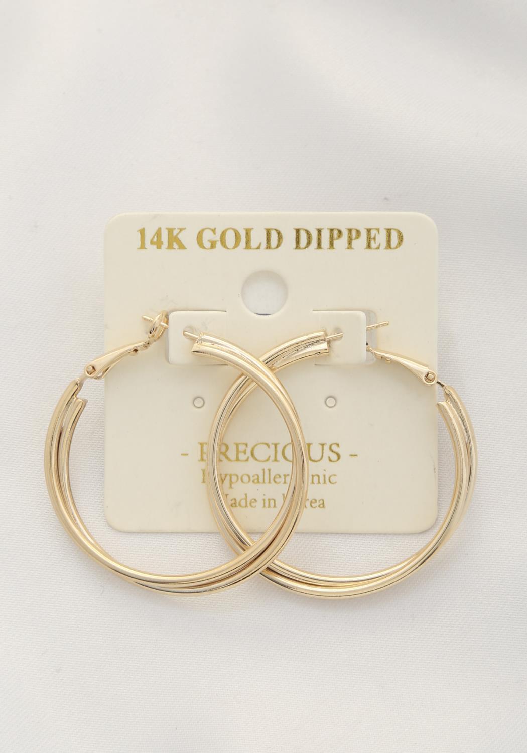 Double Hoop 14k Gold Dipped Earring - Love It Clothing
