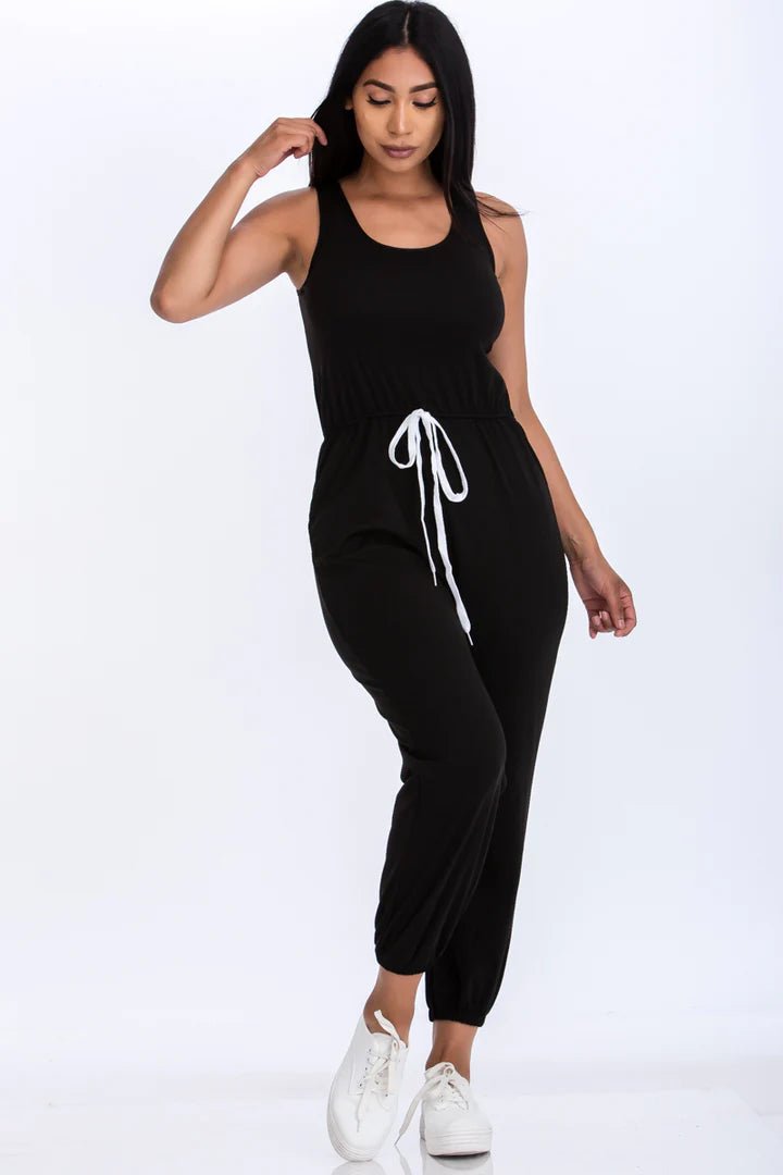 Elasticized Waist Jogger Jumpsuit-BP2901-Select Size: S-Love It Clothing