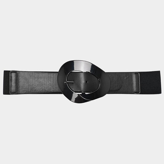 Fashion Oval Shape Buckle Elastic Belt-57661.Black--Love It Clothing