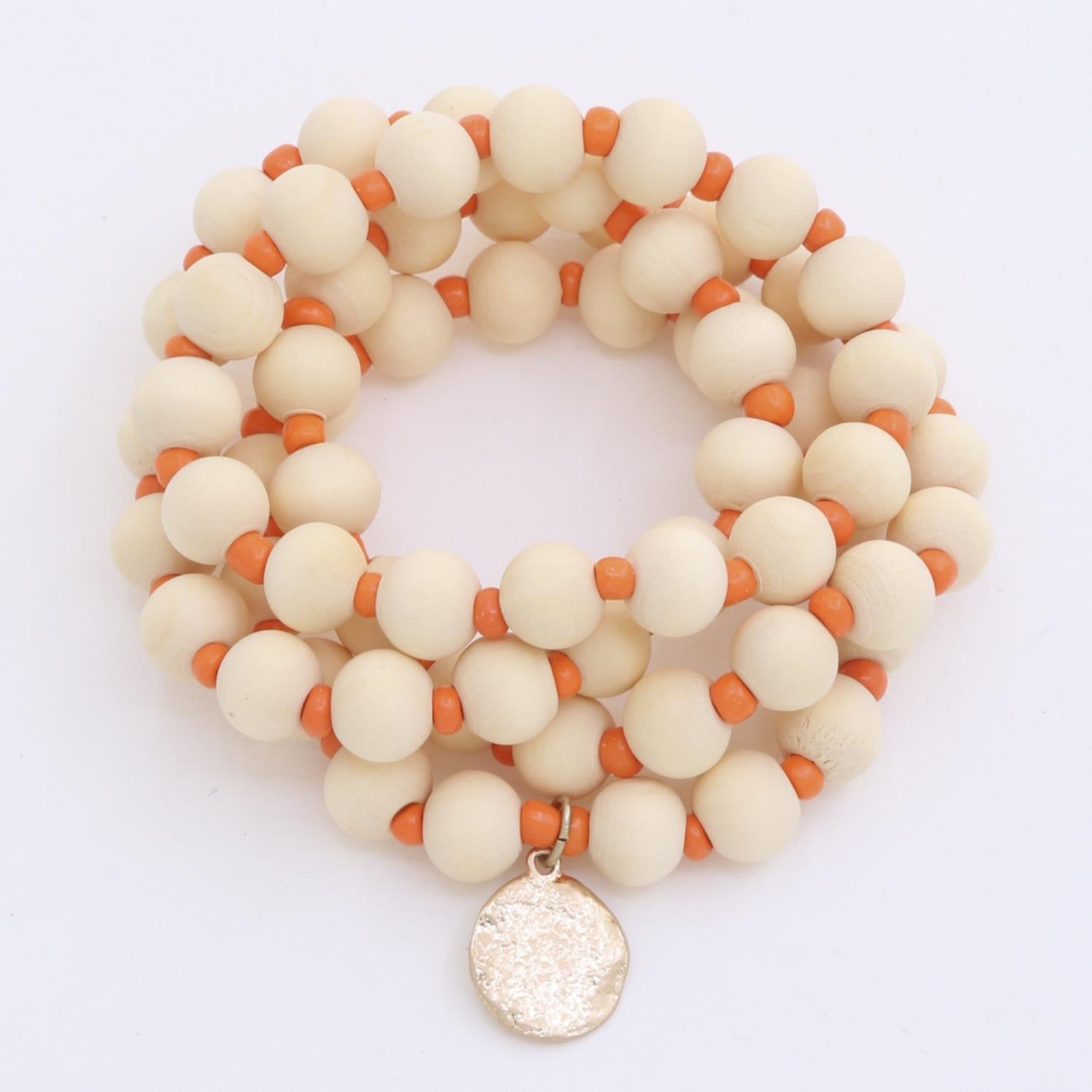 Hammered Coin Wood Bead Bracelet Set - Love It Clothing