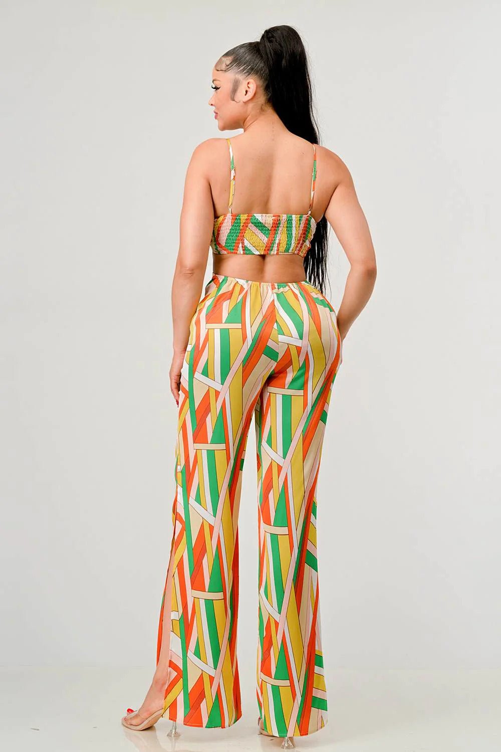 Luxe geo print satin bra top and palazzo jumpsuit-57674.S--Love It Clothing