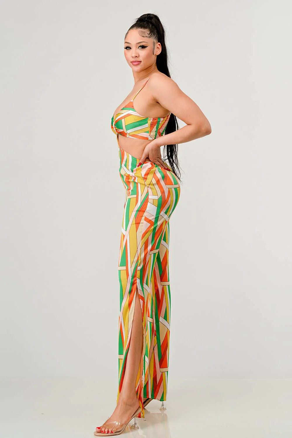 Luxe geo print satin bra top and palazzo jumpsuit-57674.S--Love It Clothing