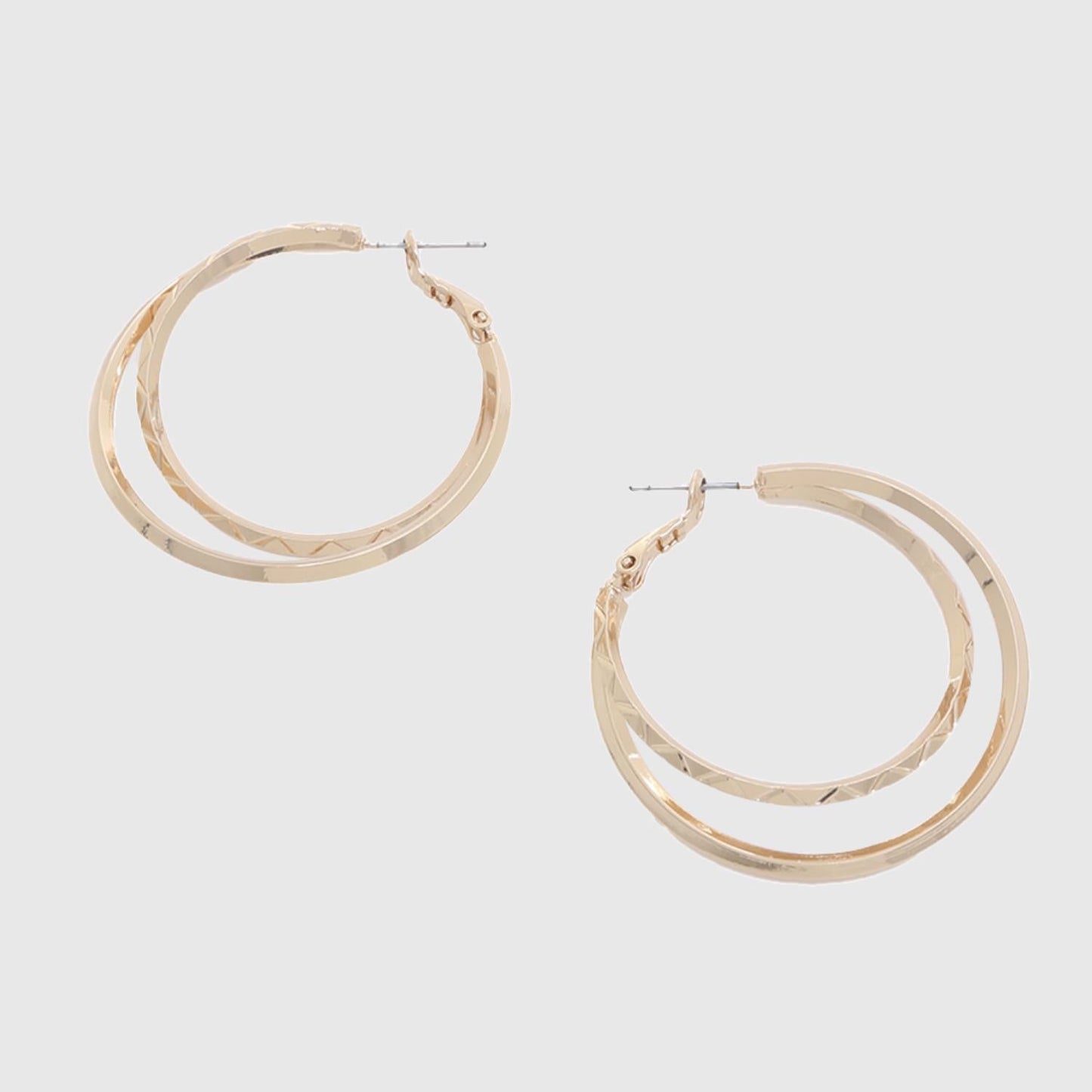 Metal Double Hoop Earring-57652.GD--Love It Clothing