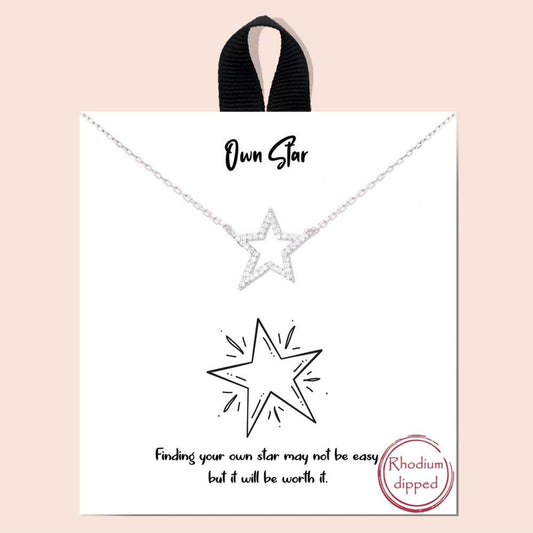 Own Star Rhinestone Dainty Metal Necklace-57572.RHCRY--Love It Clothing