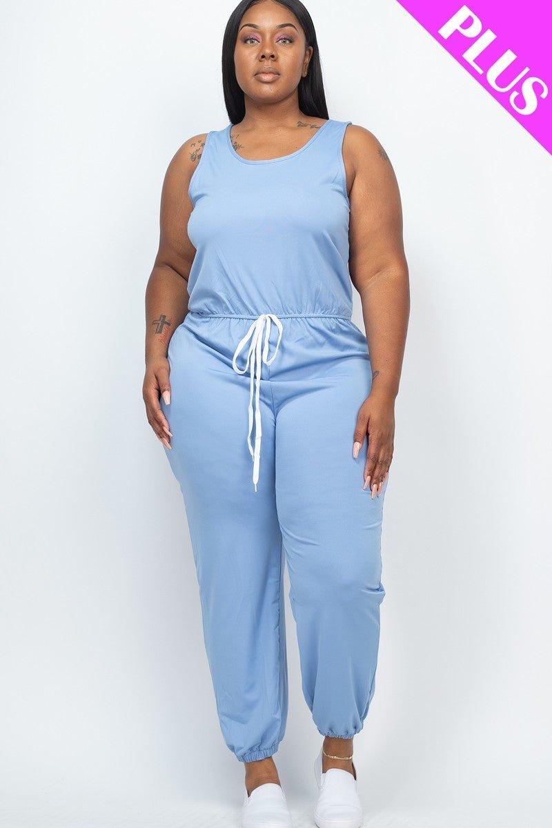 Plus Elasticized Waist Jogger Jumpsuit-57452a.1XL-Select Size: 1XL-Love It Clothing