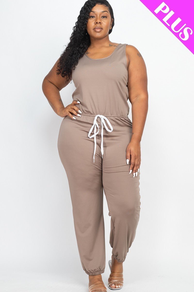 Plus Elasticized Waist Jogger Jumpsuit-57452b.1XL-Select Size: 1XL-Love It Clothing