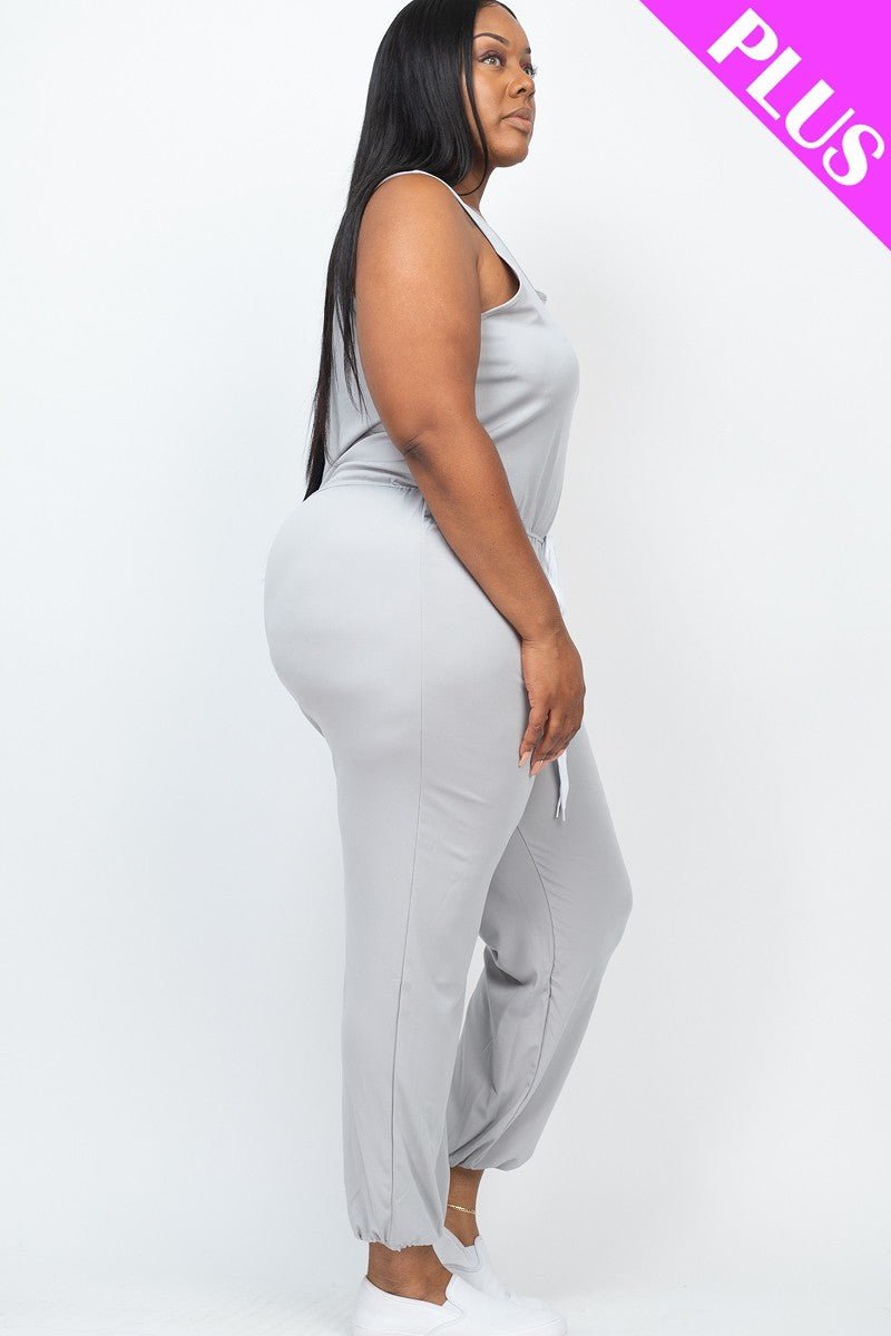 Plus Elasticized Waist Jogger Jumpsuit-57452.1XL-Select Size: 1XL, 2XL, 3XL-Love It Clothing