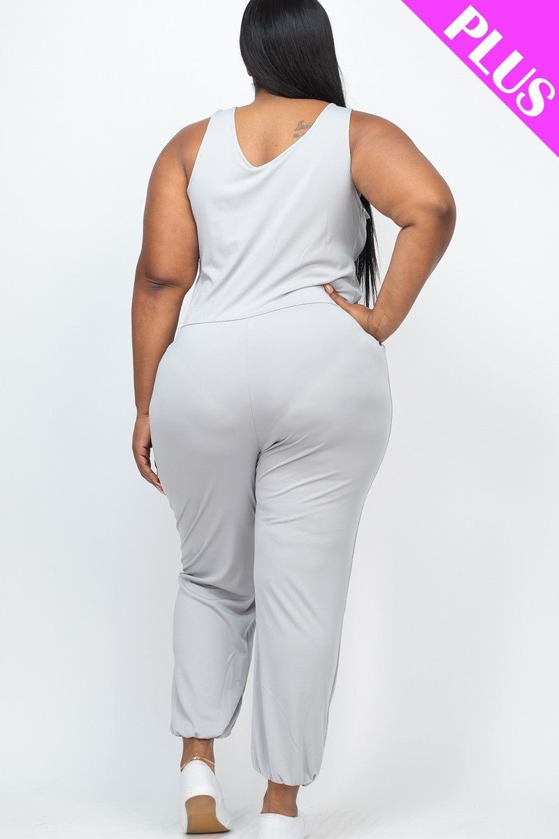 Plus Elasticized Waist Jogger Jumpsuit-57452.1XL-Select Size: 1XL, 2XL, 3XL-Love It Clothing