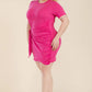 Plus Size Solid Wrap Front Tie Side Short Sleeve Mini Dress - Love It Clothing