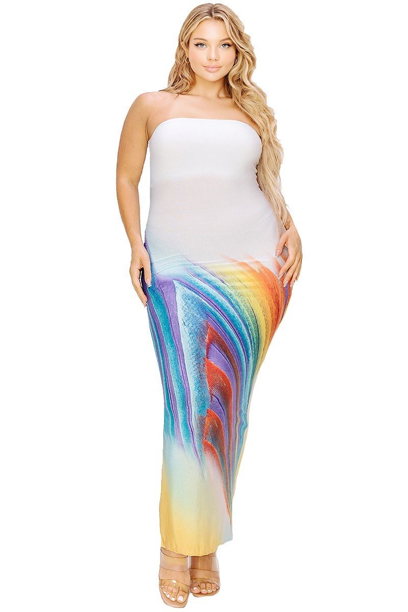 Plus sleeveless color gradient tube top maxi dress - Love It Clothing